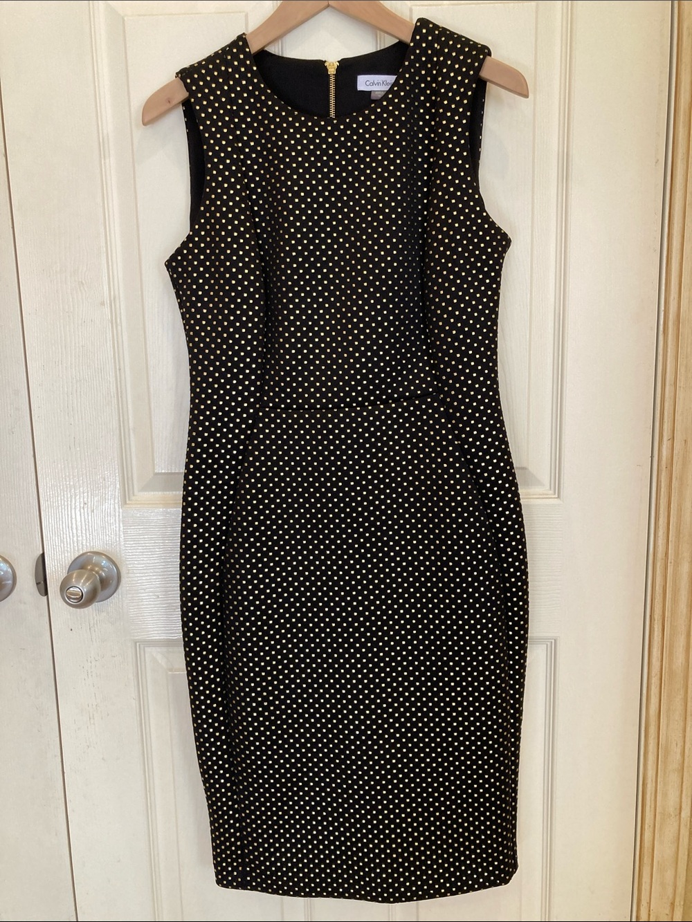 Calvin Klein Black Dress with Gold Polka Dots - Midi